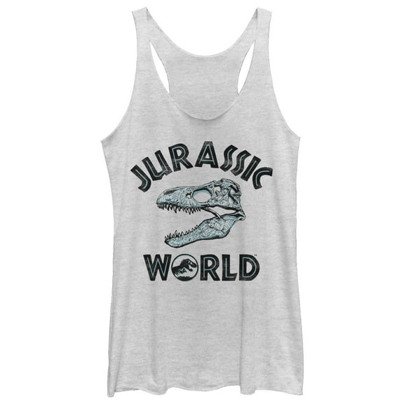 Women's Jurassic World: Fallen Kingdom Skeleton Logo Racerback Tank Top White Heather Medium