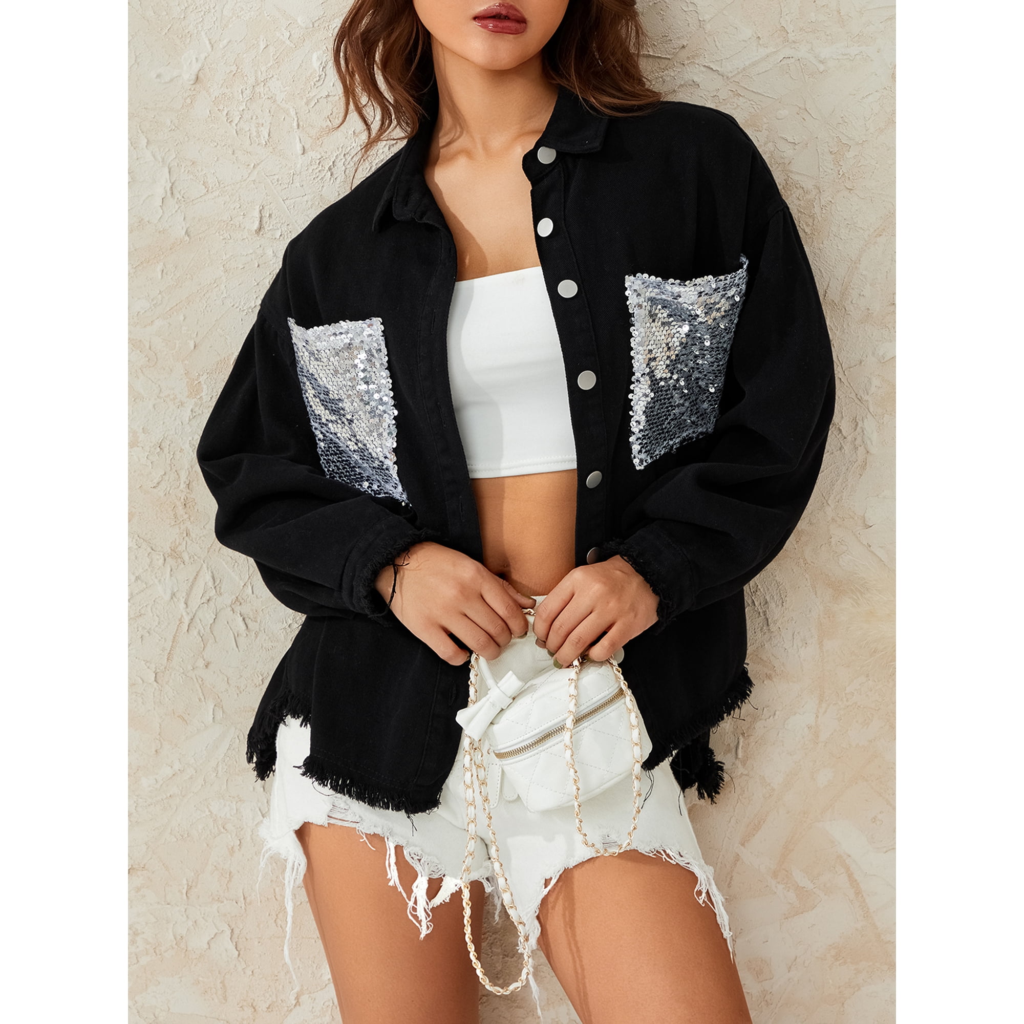 Veste en jean pailleté femme hotsell
