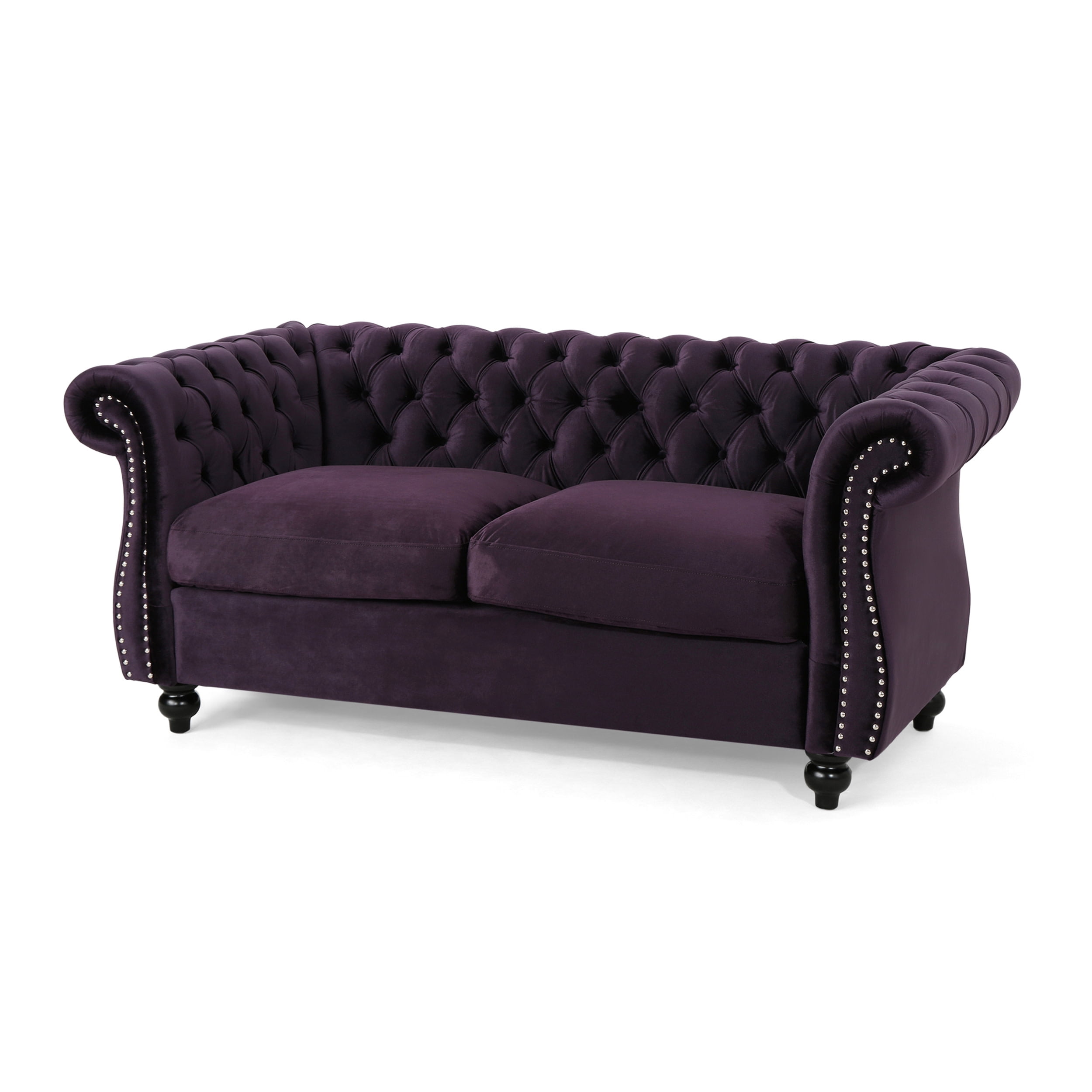 Kyle Traditional Chesterfield Loveseat Sofa, Blackberry and Dark Brown