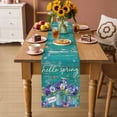 thumbnail image 3 of Table Runner - 48 Inch Long, Hello Spring Kitchen Dining Table Runner Dresser Scarves, Pastoral Purple Bottle Floral Dark Green Wood Farmhouse Decor for Coffee Tables Wedding Party Banquet, 3 of 8