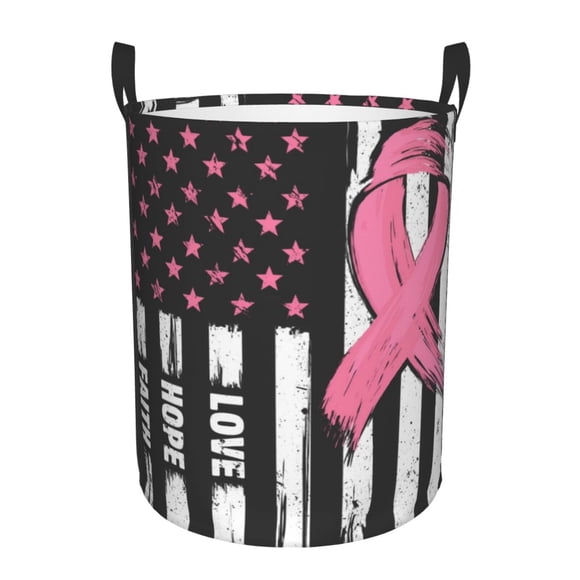 Balery Ribbon Breast Cancer Awareness Cesta de ropa redonda con asas, impermeable, independiente, para ropa, juguetes, dormitorio y familia-Small
