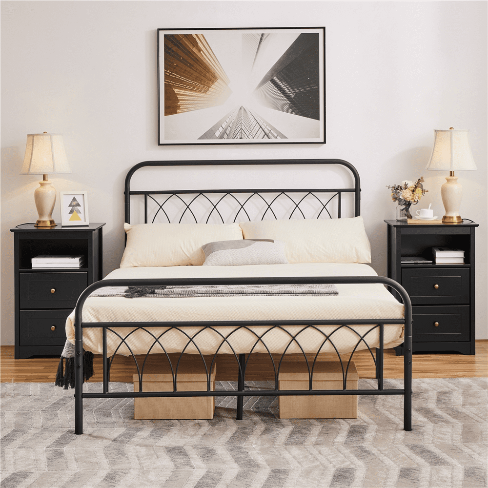 Yaheetech Nightstands with 2 Drawers & Open Shelf, Wooden Bedside Tables for Bedroom,Set of 2, Black