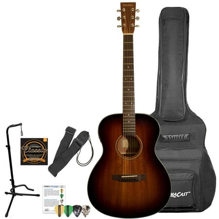 - Sigma Guitars Mahogany Acoustic-Electric Folk Guitar (Shadowburst Finish) with ChromaCast Gig Bag and Accessories