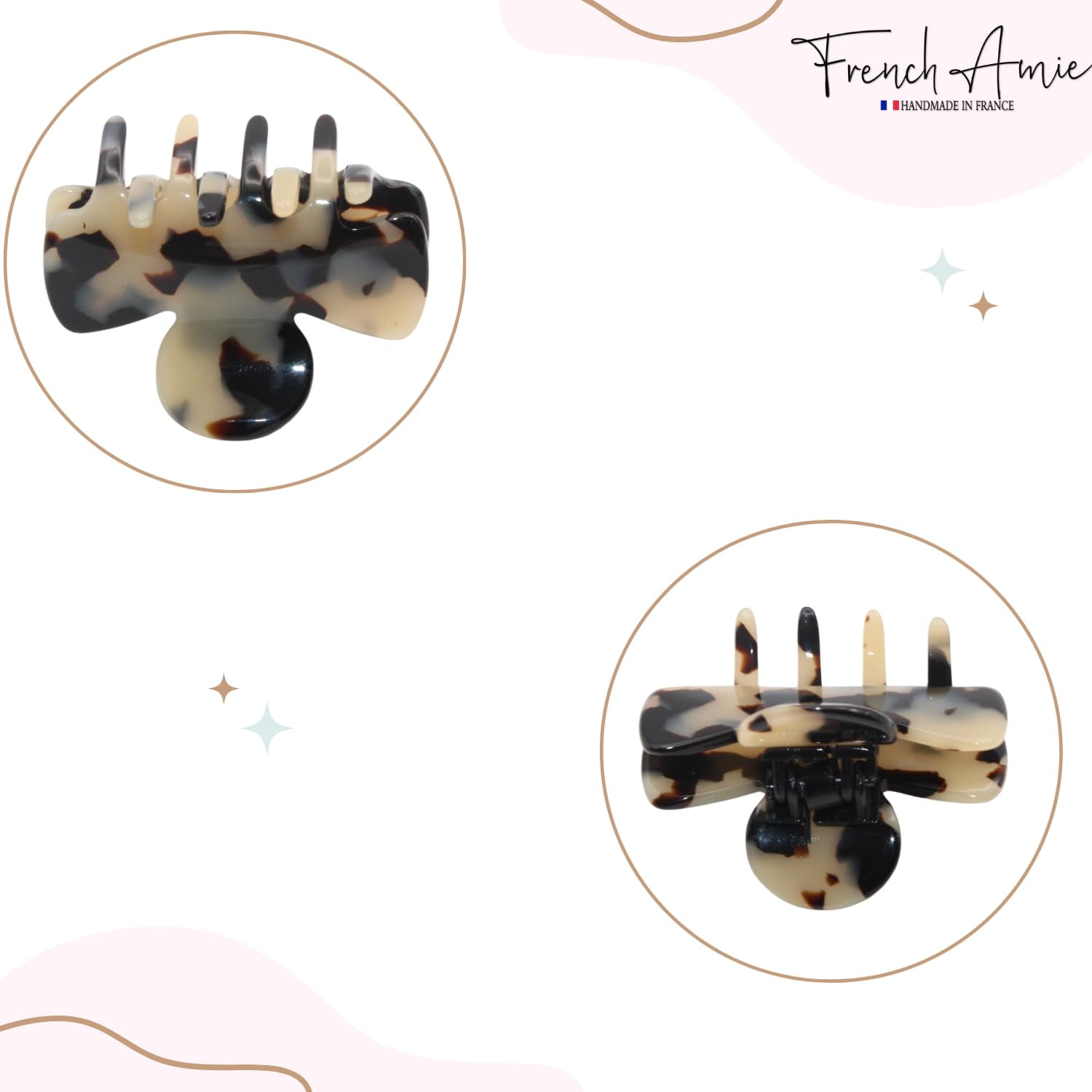 French Amie Grace Small 2&rdquo; Celluloid Handmade Flexible Hair Claw for Thin Hair