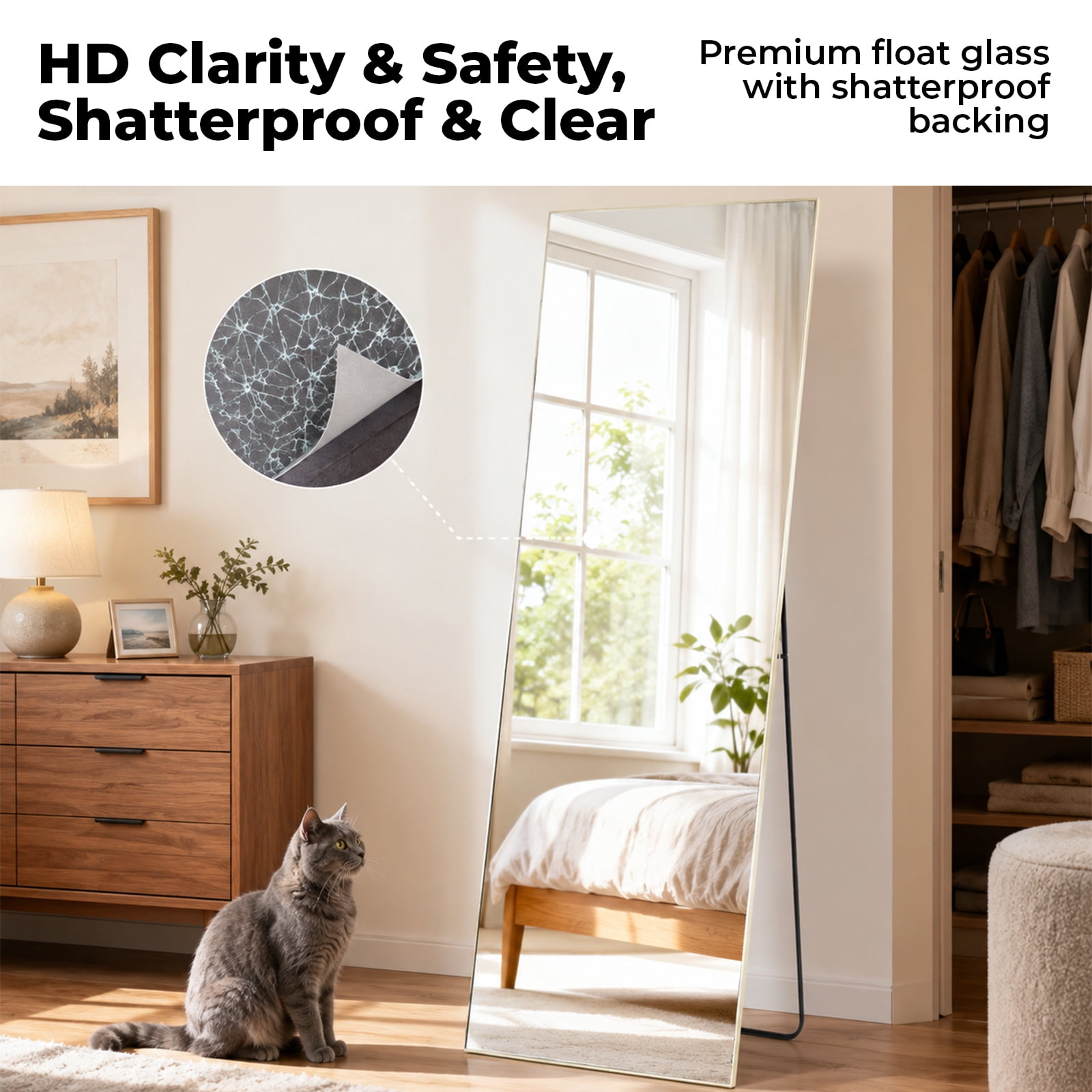 Alvantor Wall Full Length Mirror, Standing Mirror Full Body with Aluminium Frame, Cloakroom Modern Simple Home Decor, Can Be Hanging, Leaning or Wall