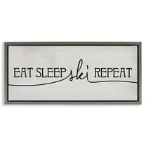Stupell Industries Eat Sleep Ski Repeat Phrase Typography Painting Gray Floater Framed Canvas Art Print Wall Art, 31 x 14