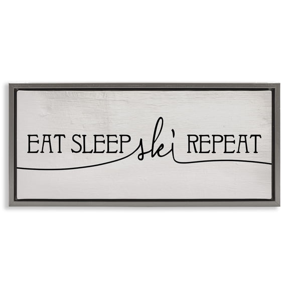 Stupell Industries Eat Sleep Ski Repeat Phrase Typography Painting Gray Floater Framed Canvas Art Print Wall Art, 31 x 14