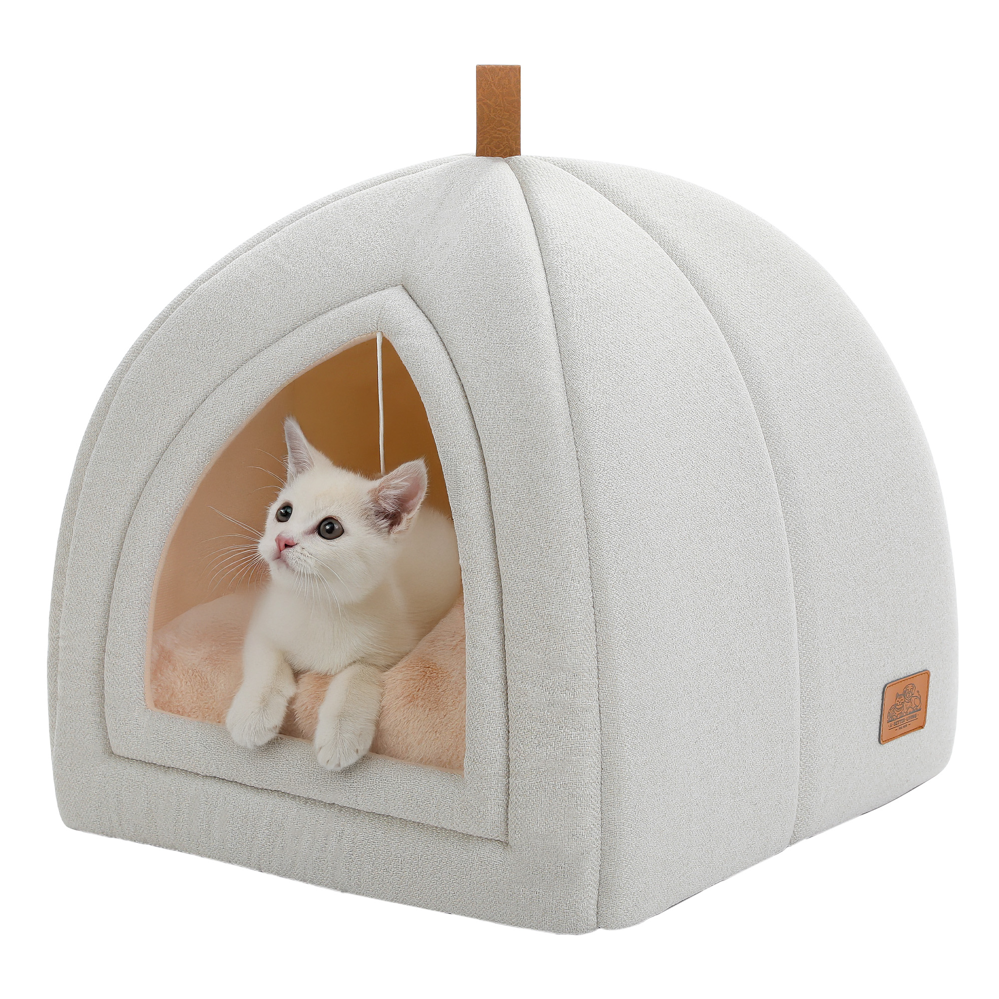 PAWZ Road 2 in 1 Cat Bed Foldable Pet Cave for Indoor Pet Cat House for Kittens and Dogs Beige