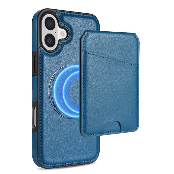 Allytechgroup 2 In 1 Wallet Case for Apple iPhone 16, Detachable Cards Holder Compatible with Magsafe Anti-Scratch Bumper Shockproof Drop Protection Phone Case for Women Men, Blue