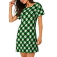 thumbnail image 2 of Rateoe Green Argyle Plaid Print Women’s Nightdress – Cozy Cotton Short-sleeved Sleep Shirt, Loose-Fit Sleepwear, Perfect for Relaxing and Sleeping, 2 of 6