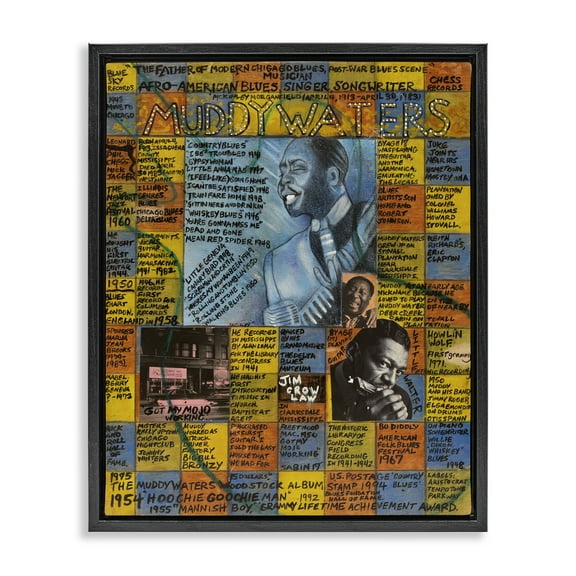 Stupell Industries Muddy Waters Collage People Drawing Black Floater Framed Canvas Art Print Wall Art, 17 x 21