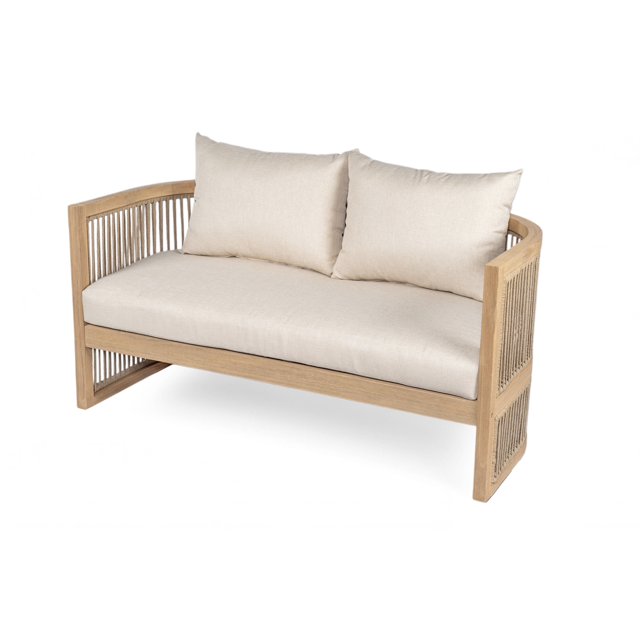Christopher Knight Home 54.5" Outdoor Wood Loveseat with Woven Rope Design and Removable Cushions, Beige