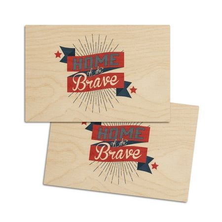 

Home of the Brave (4x6 Birch Wood Postcards 2-Pack Stationary Rustic Home Wall Decor)
