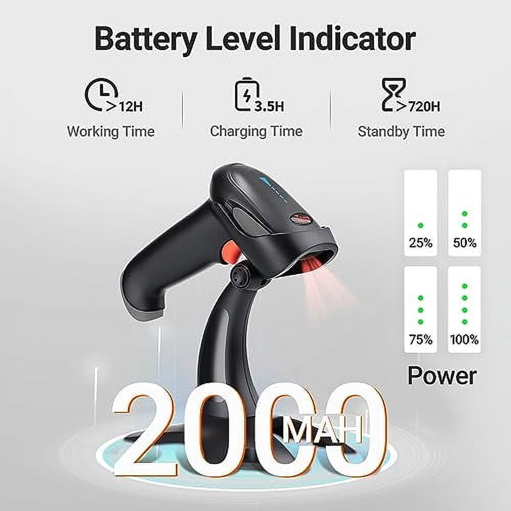 Tera 2D Wireless Barcode Scanner Handheld Barcode Reader with Vibration Alert Gray Model HW0002 Gray