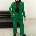 thumbnail image 4 of ZACPNCV Women's Solid Color Matching Long Sleeve Button Coat Trousers Suit Green, 4 of 7