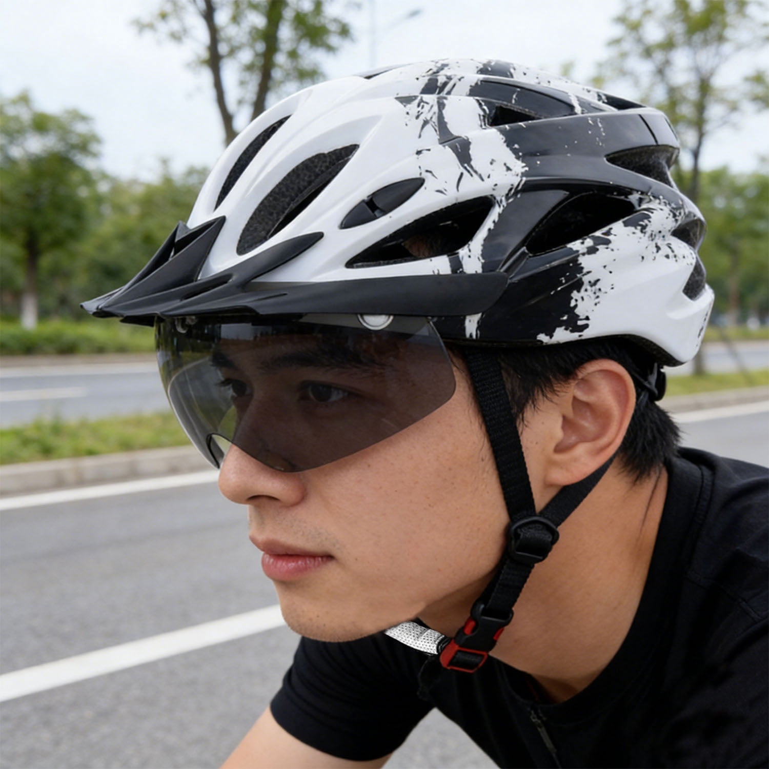 Mirov Adult bicycle helmet featuring a USB-rechargeable LED light, removable goggles, and a visor; unisex adult helmet for mountain and road bikes