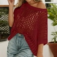 thumbnail image 2 of MIXUE Boho Tops For Women Summer Knit Hollow Out Solid Color Sexy Off Shoulder Short Sleeve Beach Fashion Casual Pullover Shirts For Women T Shirts Holiday Wear,Red,XXXL, 2 of 6