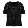 thumbnail image 3 of Mittory Plus Size Sequin Top for Women Short Sleeve Party Blouse Evening Sparkle Shimmer V Neck Glitter Shirt, 3 of 6