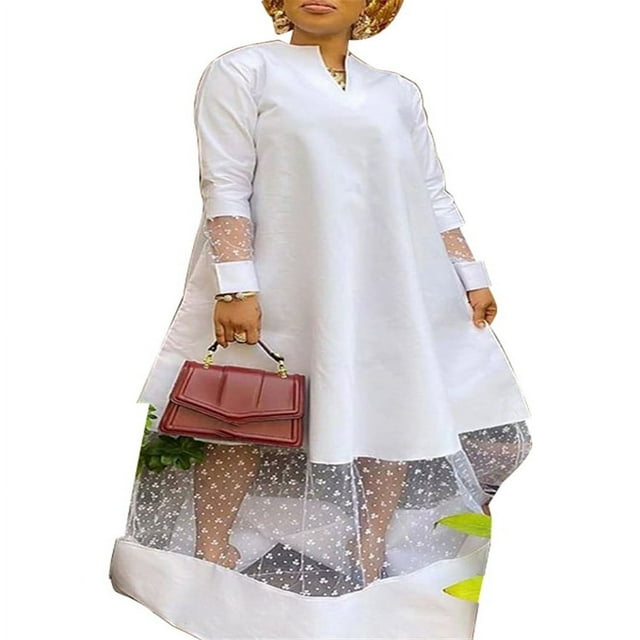 VONDA Robe Longue de Soirée Élégante pour Femmes à Manches 3/4, Épaules Dénudées, en Dentelle Patchwork
