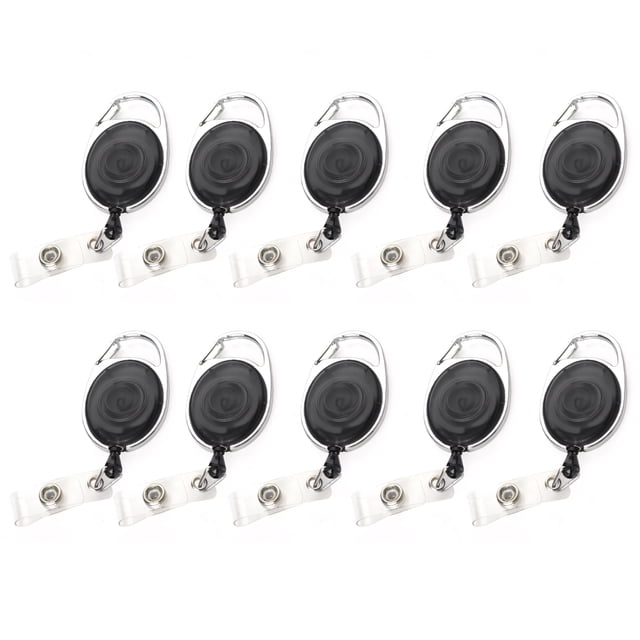 Muka Carabiner Badge Holder Reels With Back Splint and Key Ring-TransparentBlack-50Pcs