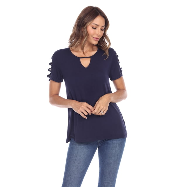 White Mark Women's Keyhole Neck Cutout Short Sleeve Top