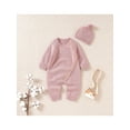 thumbnail image 6 of Cenuakty Baby Knit Jumpsuit Set, Long Sleeve Crew Neck Button Closure Solid Romper with Hat, 6 of 9