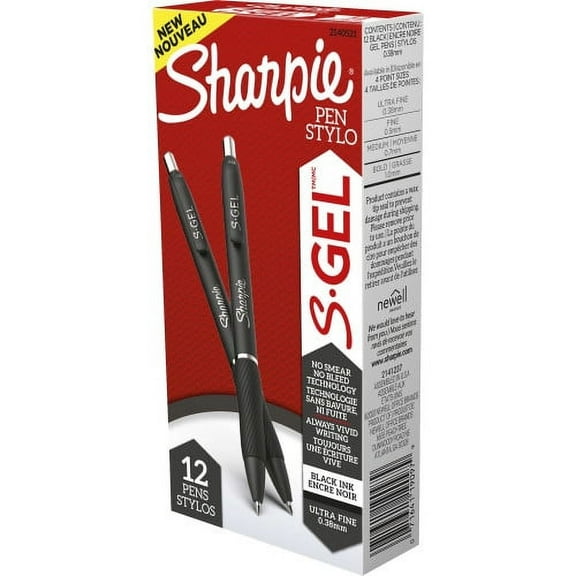 Sharpie S-Gel S-Gel High-Performance Gel Pen, Retractable, Extra-Fine 0.38 mm, Black Ink, Black Barrel, Dozen (2140521)