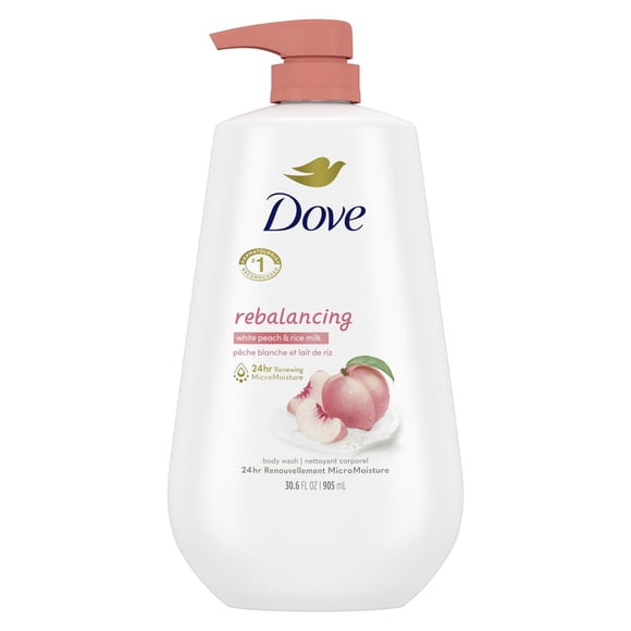 Dove Nettoyant Corporel pour une peau renouvelée et d'apparence saine, rééquilibrant pêche blanche et lait de riz, avec MicroMoisture renouvelant pendant 24 heures, 905mL