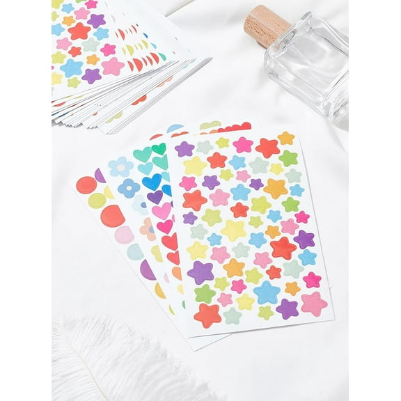 1Set 24 Sheets Colorful Dots Stars Flowers Hearts Stickers Cute Stickers Mini Stickers Small Stickers for Scrapbooking Reward Stickers Journaling and DIY Artwork Mixed Color