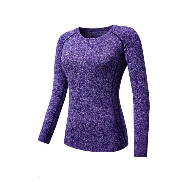 TaTaai Womens Stretch Quick Dry Yoga Shirt Long Sleeve Solid Color Fitness Top Round Neck Casual Workout Sportswear Gift