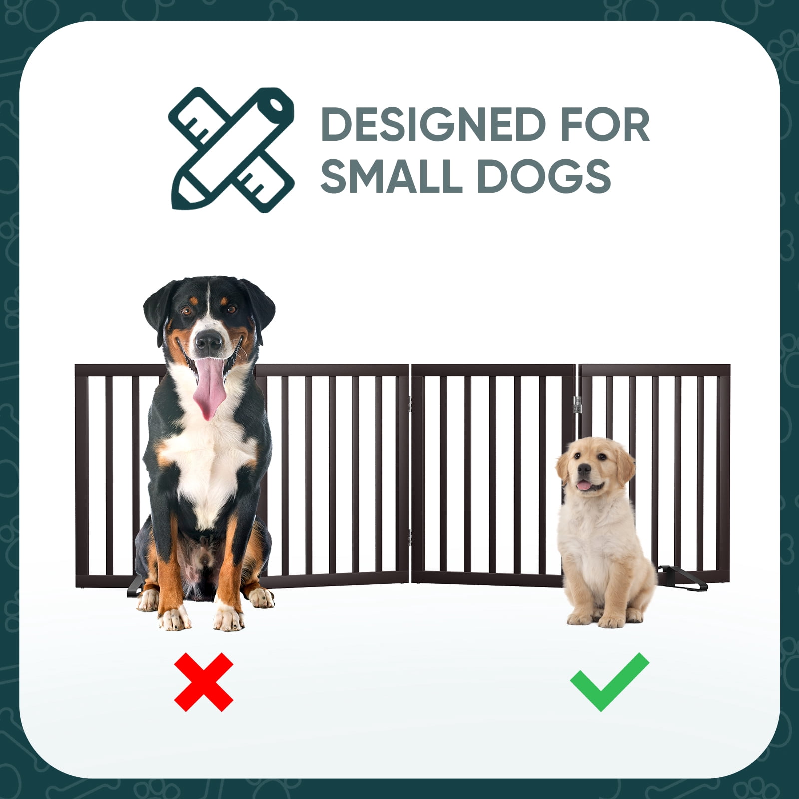 Smuxee Bamboo Freestanding Pet Gate Foldable Dog Gate with Support Feet, Brown, 4 Panel