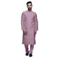 thumbnail image 1 of Atasi Button Placket Satin Slub Printed Mens Kurta With Churidar Kurta, 1 of 1