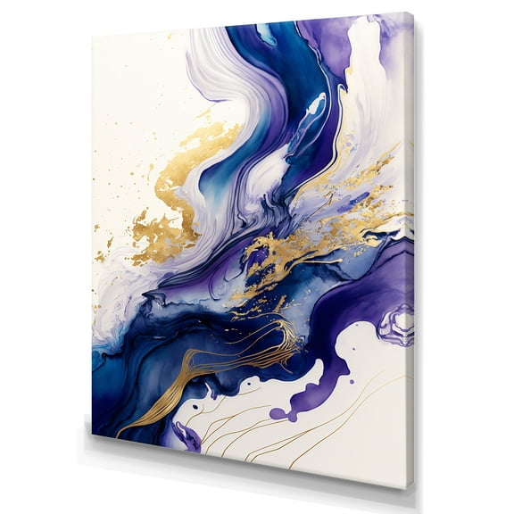 Designart Blue And Gold Splash Paint IV Canvas Wall Art