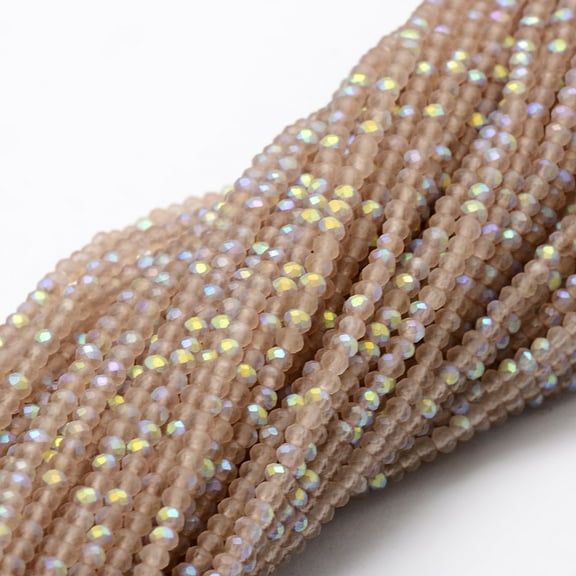 2 Strand Half AB Color Plated Faceted Rondelle Glass Bead Strands Frosted BurlyWood 2.8~3x2mm Hole: 0.8mm 200pcs/strand 15.1 inch