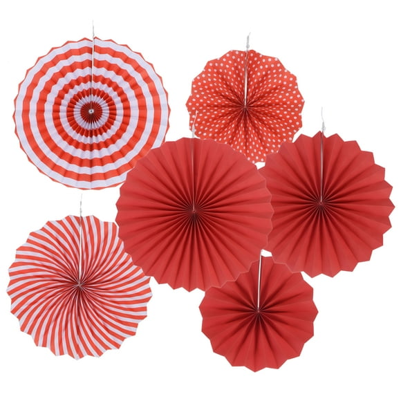Uxcell 8"/12"/16" Round Paper Fans Hanging Decoration for Birthday Wedding Party, Red 6 in 1 Set