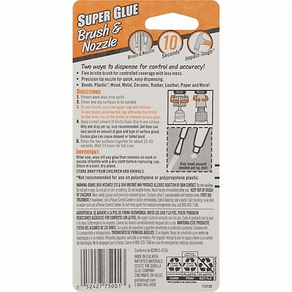 CIRCLE- Gorilla Glue Super Glue Brush & Nozzle Impact-Tough (Brand New Factory Sealed)