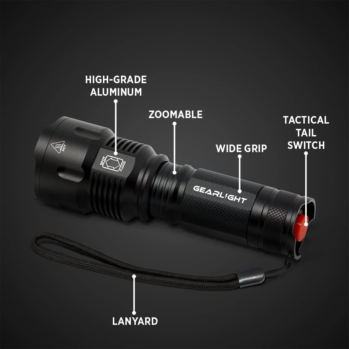 GearLight High-Powered LED Flashlight S1200 - Mid Size, Zoomable, Water Resistant, Handheld Light - High Lumen Camping, Outdoor, Emergency Flashlights - image 3 of 6