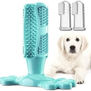 Dog Toothbrush Chew Toy, Puppy Dental Cleaner with 100% Foodgrade Natural Rubber, Dog Teeth Cleaning Stick with 2 Fingerbrush Toothbrushs for Small Medium Puppies, Dogs
