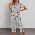 thumbnail image 2 of Pajama Sets for Women 2 Piece Floral Print Soft Cotton Short Sleeve Sleepwear V Neck Top and Capri Pants Pjs Outfits (M, White 01), 2 of 5