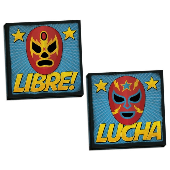 Gango Home Decor Contemporary Lucha & Libre! by Lauren Rader (Ready to Hang); Two 12x12in Hand-Stretched Canvases