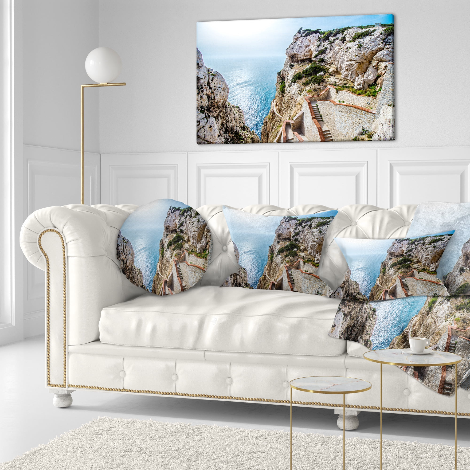 Designart Stairway to Neptune s Grotto - Seascape Throw Pillow - 12x20