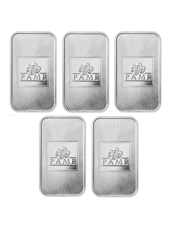 Lot of 5 - Pamp 1 oz .999 Fine Silver Logo Bar