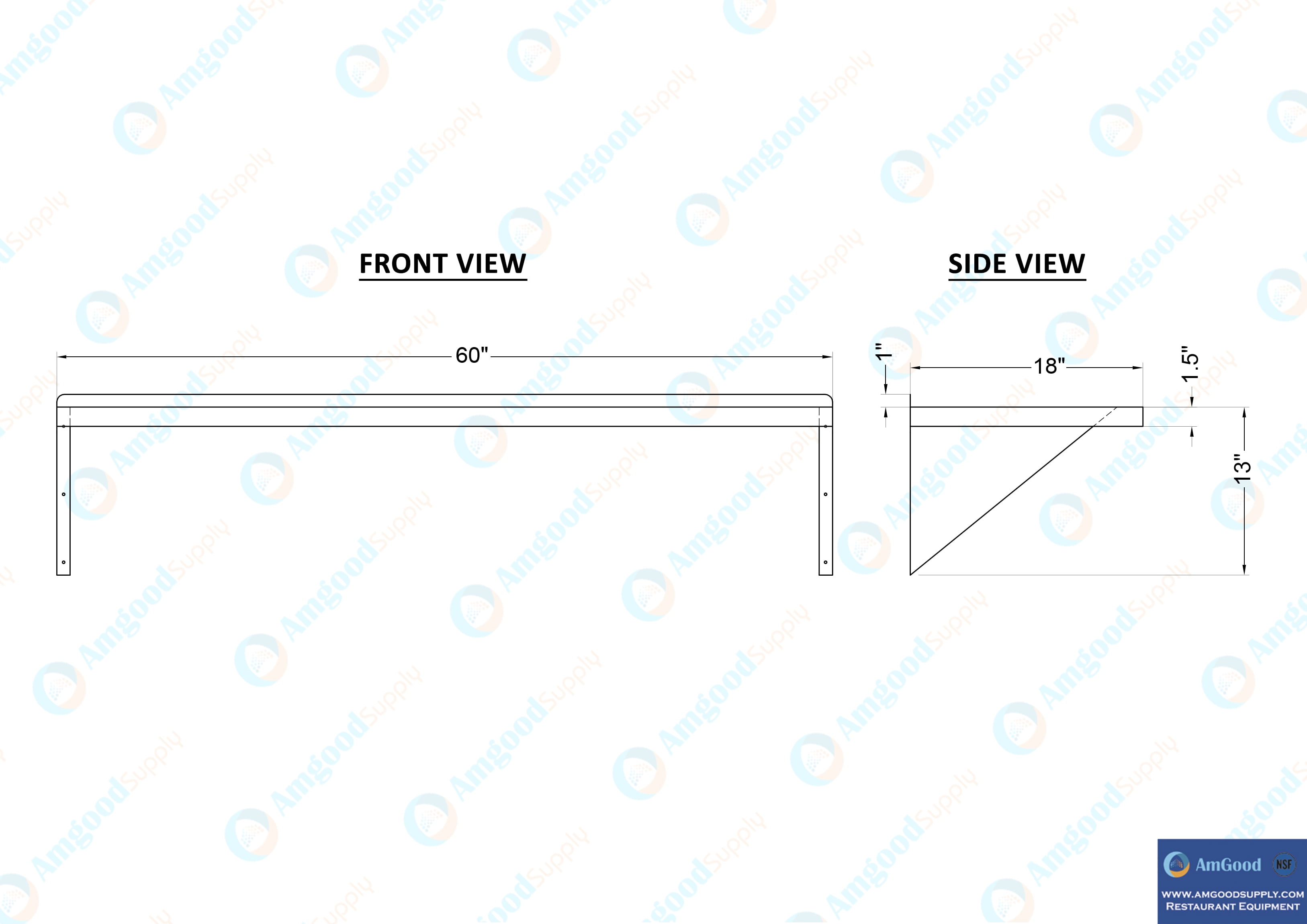 AmGood 18" Width x 60" Length | Stainless Steel Wall Shelf | Square Edge | Metal Shelving | Heavy Duty | Commercial Grade | Wall Mount | NSF Certified