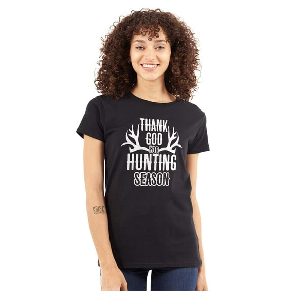 Thank God For Hunting Season Antlers Womens Slim Fit Graphic Tee Brisco Brands S