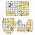 thumbnail image 2 of Spring Flowers Bathroom Rugs Set Watercolor Spring Green Yellow Floral Leaf Birds Grey Plaid Non Slip Absorbent Bath Mats 3 Piece Set, U-Shaped Floor Mat, Toilet Seat Cover Small Size, 2 of 9