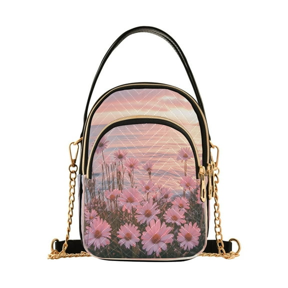 YAZAOO Cross Body Fashion Shoulder Waist Purse Bags Pink Daisies Sea Pocket Handbags