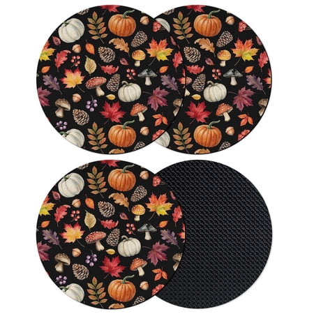Black Fall Harvest Coasters Set of 4 Absorbent Coasters for Drinks Thanksgiving Pumpkins Mushroom Maple Coaster for Desk Coffee Table Protection Home Decor House Warming Gifts 4