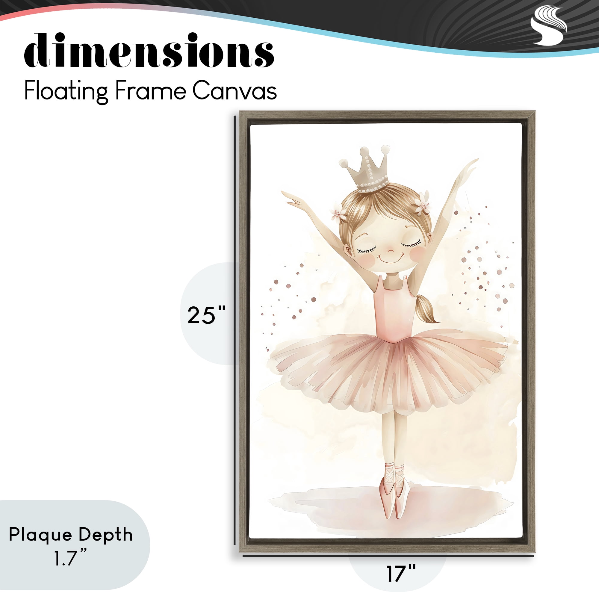 Stupell Industries Crowned Ballerina with Flowers Brown Framed Floater Canvas Wall Art, design by Creative Studio
