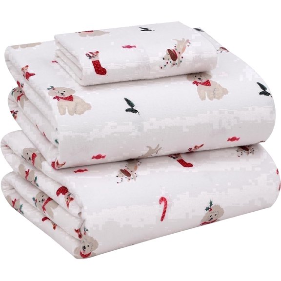 RUVANTI Flannel Sheets Twin Size - 100% Cotton Double Brushed Twin Sheets Set, Deep Pockets 16 Inches, All Seasons Breathable & Extra Soft Bed Sheets, Warm & Cozy, 3 Piece, Catch Me If You Can