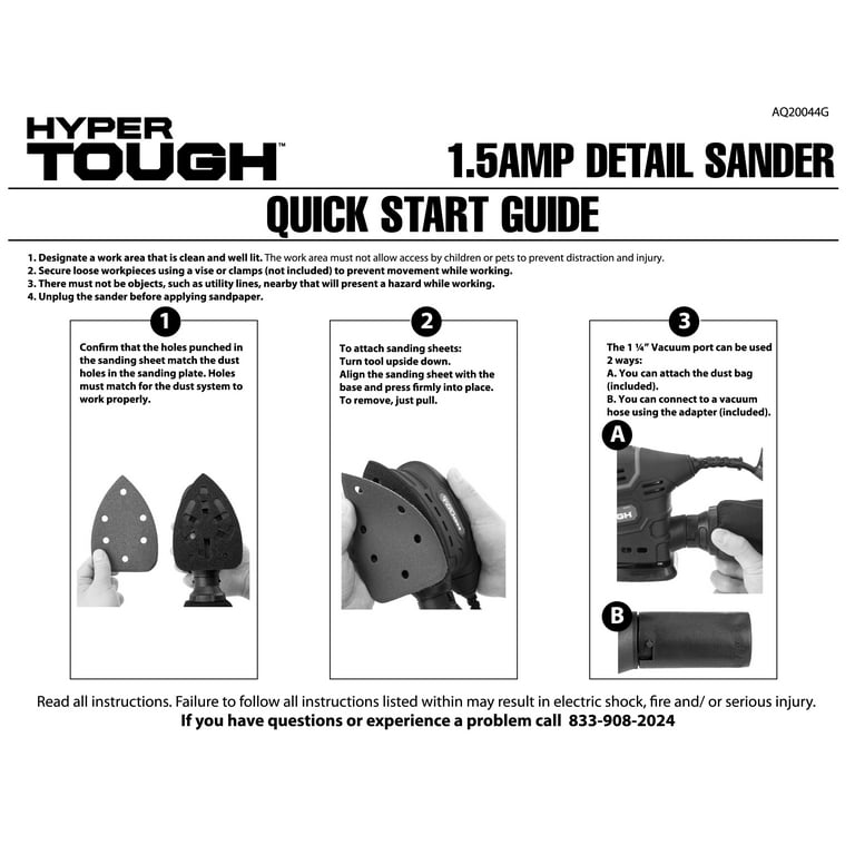 Hyper Tough 1.5 AMP Corded Detail Sander with Dust Bag, Vacuum Hose Adapter & 3 Sanding Sheets (60, 80 & 120 Grit) Hyper Tough 1.5 AMP Corded Detail Sander with Dust Bag, Vacuum Hose Adapter & 3 Sanding Sheets (60, 80 & 120 Grit)